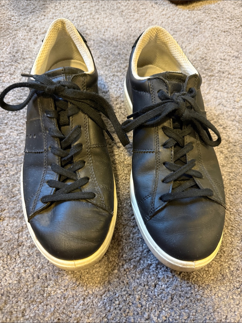 Ecco Black Leather Low-Top Sneakers with White Soles